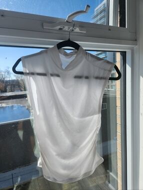 Babaton White Sleeveless Draped Mock Neck Top